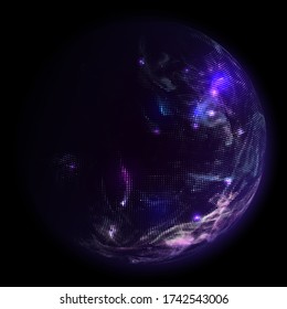 Futuristic abstract vector background. Fantasy design element with glowing lights and flowing halftone forms and colors. 