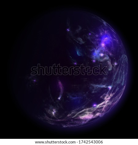 Futuristic abstract vector background. Fantasy design element with glowing lights and flowing halftone forms and colors. 