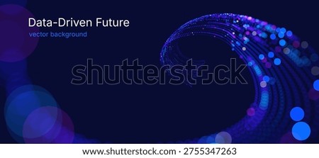 Futuristic abstract vector background with flowing neon lines and glowing particles forming a dynamic wave pattern on a blue background. Big data processing, artificial intelligence, digital networks