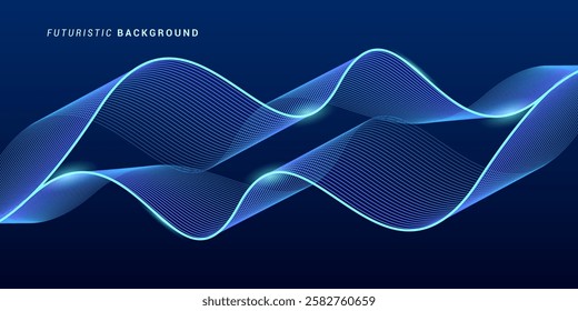 Futuristic Abstract Wave Background with Blue Neon Lines