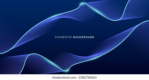 Futuristic Abstract Wave Background with Blue Neon Lines