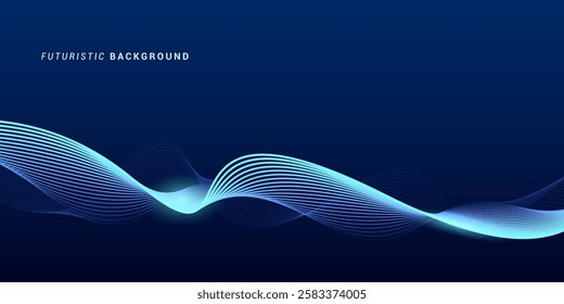 Futuristic Abstract Wave Background with Blue Neon Lines
