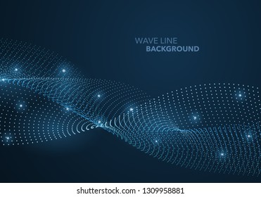 Futuristic abstract wave dot gradient line and illuminated light ball template background. Idea both for print and web promotion design.