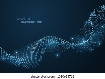 Futuristic abstract wave dot gradient line and illuminated light ball template background. Idea both for print and web promotion design.