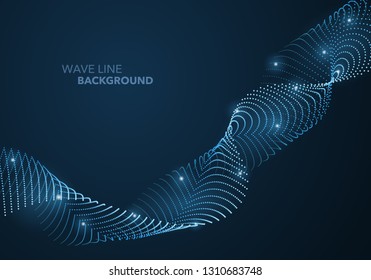 Futuristic abstract wave dot gradient line and illuminated light ball template background. Idea both for print and web promotion design.