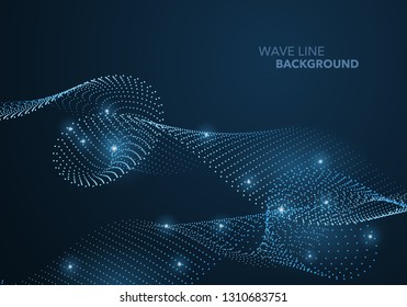 Futuristic abstract wave dot gradient line and illuminated light ball template background. Idea both for print and web promotion design.