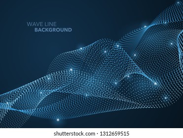 Futuristic abstract wave dot gradient line and illuminated light ball template background. Idea both for print and web promotion design.