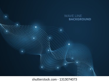 Futuristic abstract wave dot gradient line and illuminated light ball template background. Idea both for print and web promotion design.