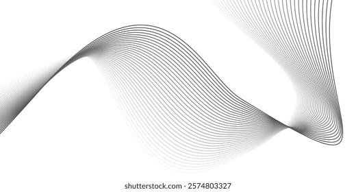 Futuristic abstract white background with glowing wave. Shiny moving lines design element. Modern black gradient flowing wave lines.