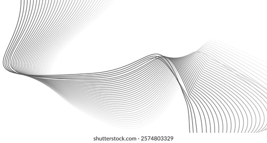 Futuristic abstract white background with glowing wave. Shiny moving lines design element. Modern black gradient flowing wave lines.