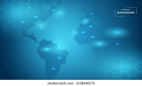 Futuristic abstract world map background with glowing lines and Honeycomb. Hi-Tech Vector design digital technology concept.