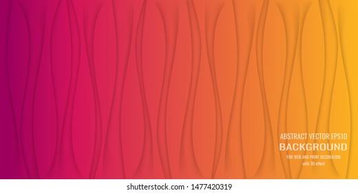 Futuristic abstract yellow-pink background for web and print decoration. Simple wave shapes with pseudo 3D