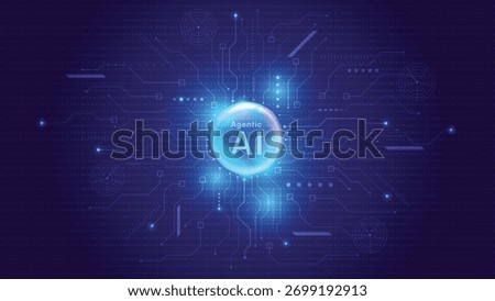 Futuristic Agentic AI glowing sphere core with digital circuit and data network, representing next-gen artificial intelligence and innovation technology.