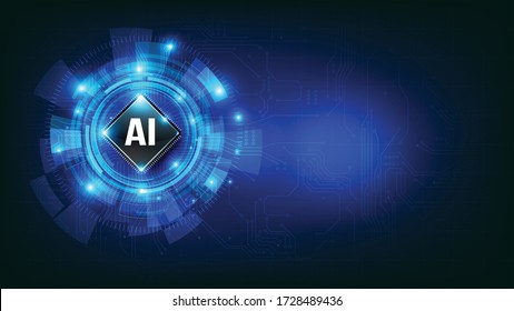 Futuristic Ai artificial intelligence and technology dark blue background, Circle HUD head-up display interface for communication and innovation cyber concept, with line element, vector illustration
