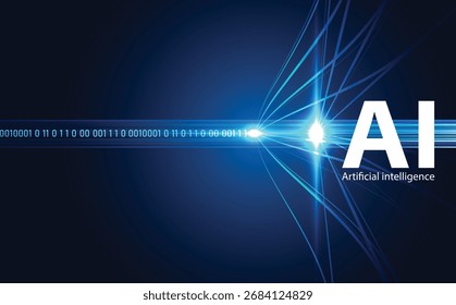 Futuristic AI background with glowing binary code, digital light streams, and abstract cyber technology design, symbolizing artificial intelligence, data processing, and smart innovation.