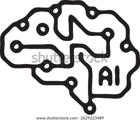 Futuristic AI Brain Circuit Icon Neural Network Tech Logo in Flat Outline Style