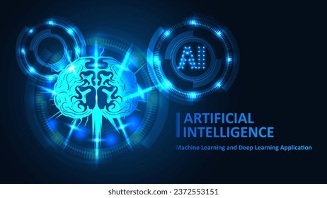 Concepto futurista del cerebro Ai para el futuro diseño de redes neuronales de IA Cutting-Edge. Resumen Concepto Futurista de computación de IA Concepto de inteligencia artificial para el futuro sobre fondo azul oscuro. Vector.