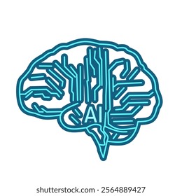 Futuristic AI brain design with a circuit board pattern, perfect for technology, AI, or innovation themes. Bright and modern vector illustration