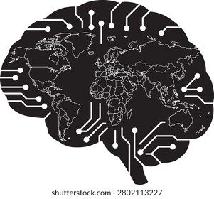 Futuristic AI brain illustration combining a global world map with digital neural connections, circuit patterns, and intelligent technology concepts. Minimal black and white vector artwork featuring advanced artificial intelligence, global communication, data network, and innovation themes. Ideal for technology branding, business presentations, educational graphics, science projects, and modern digital designs.

#AI #ArtificialIntelligence #Technology #NeuralNetwork #MachineLearning #DigitalInnovation #GlobalNetwork #FutureTechnology #DataScience #CyberTechnology #SmartSystem #VectorArt #DigitalBrain #Innovation #StockIllustration
