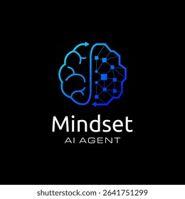 Futuristic AI brain logo combining neural network and abstract brain shape for modern tech identity
