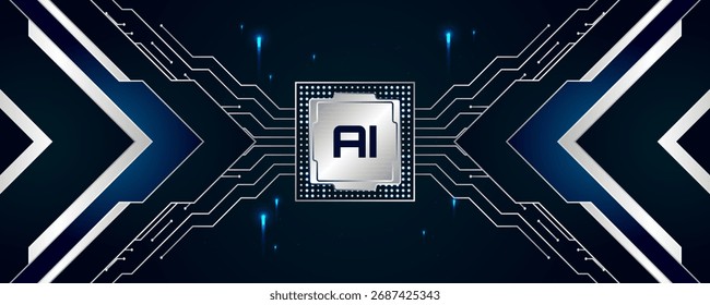 Plano de fundo do chip AI futurista com linhas de circuito brilhante e design de tecnologia digital