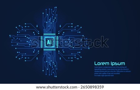Futuristic AI chip at the center of a glowing digital circuit board, symbolizing advanced technology and artificial intelligence integration.Low-poly wireframe vector illustration.