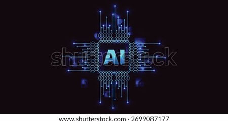 Futuristic AI Chip Technology Background.Perfect for use in tech presentations, AI websites, IT services, cybersecurity, machine learning, and future technology concepts.