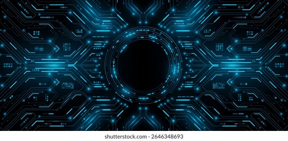 Futuristic AI circuit board with glowing electronic details for UI and GUI design. Hi-tech pattern with light effects for interface panel or technology background. Vector illustration.