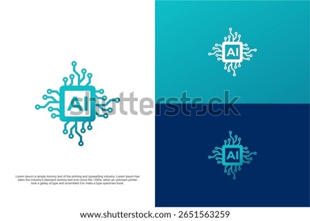 Futuristic AI circuit chip tech logo for branding, startup identity, AI studio, and digital innovation project visuals