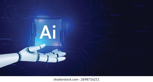 Concept d'IA futuriste avec arrière-plan main robotique et circuit numérique, innovation, automatisation, thème de la technologie des données.