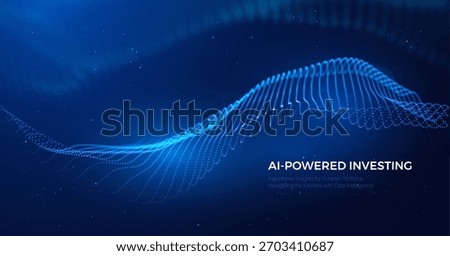 Futuristic AI Fintech background with flowing blue data particles in space. Secure, algorithmic trading, blockchain technology, and big data analysis for corporate presentations and financial branding