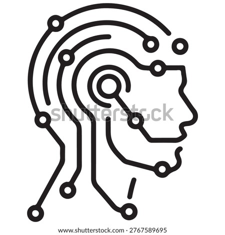 Futuristic AI Human Head Circuit Connection Line Icon