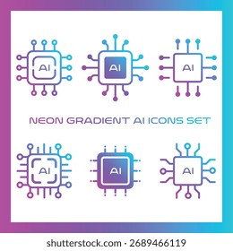 Futuristic AI Icon Pack – Diseño de Vector de chip de Tecnología de degradado
