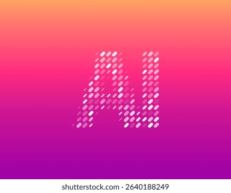 Futuristic AI logo with digital chip, neural brain, chat dots and energy matrix. Smart assistant symbol for tech, science, medicine, music, startup or automation brand. Vector illustration