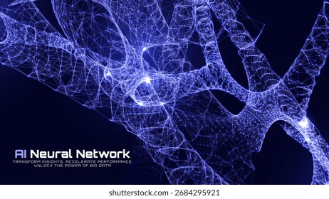 Futuristische AI neuronalen Netzwerk Hintergrund mit blauen Neon glühenden Element. Big-Data-Technologie mit künstlicher Intelligenz. Vektorgrafik.