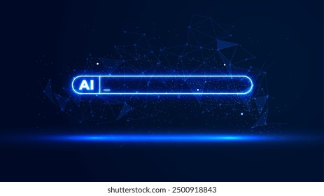 Futuristic AI prompt bar illustration. High-tech background concept. Glowing searching bar with plexus lines