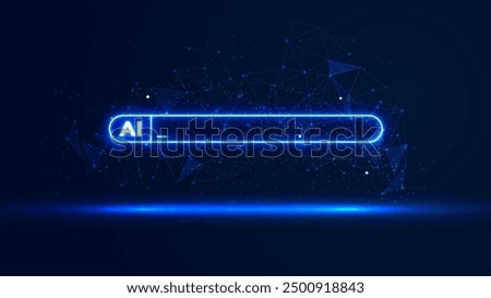 Futuristic AI prompt bar illustration. High-tech background concept. Glowing searching bar with plexus lines