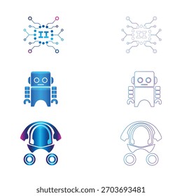 Futuristic AI Robot Chatbot and Voice Assistant Icons