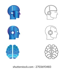 Cabeza de robot de IA futurista e iconos cerebrales digitales