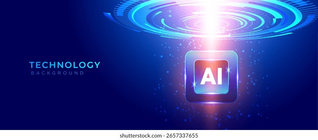 Futurista AI Tecnología Fondo azul con Vector de luz brillante y Elementos digitales. Inteligencia artificial, datos o concepto de innovación para el Anuncio, Sitio web, cubierta, presentación