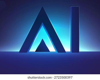 Futuristic AI technology vector design with AI typography silhouette blue rim light effect against a bright blue light backdrop, showcasing automation, and the evolution of advanced technology.