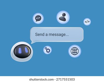 Futuristic AI virtual assistant for customer service, chatbot technology, includes options buttons. Futuristic smart search automation, AI chatbot, digital business support, futuristic AI