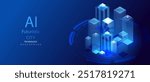 Futuristic ai virtual smart city background. Future urban architecture neon light buildings vector. Cityscape technology concept. Digital high tech city design banner.
