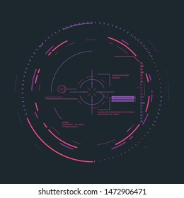 Futuristic Aim System Overlay Vector Illustration. Connections And Circles. Future Information And Scope Aiming. Radar Or Targeting System Overlay. Visual Geometric Structure, Data With Digits.