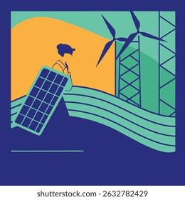 A futuristic AI-powered Data Flow showcasing green energy grid optimization, smart power transmission, and renewable energy integration. A clean vector design emphasizing sustainable energy solution 