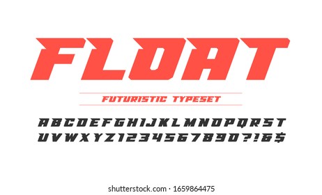 Futuristic alphabet design, typeface, letters and numbers. Vector characters. 20 degree skew