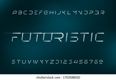 Futuristic alphabet font. Thin line letters and numbers in minimal style. Stock vector illustration for modern logo or typography.