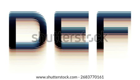 Futuristic alphabet with ribbed glass effect and vibrant prismatic chromatic aberration effects. Geometric bold typography set distorted through transparent fractal glass by horizontal ribs. Vector