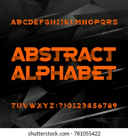 Futuristic alphabet typeface. Type letters and numbers. Abstract dark background. Vector font for your headers or any typography design.