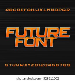 Futuristic Alphabet Vector Font. Effect Type Letters And Numbers On A Dark Background. Vector Typeface For Your Design.